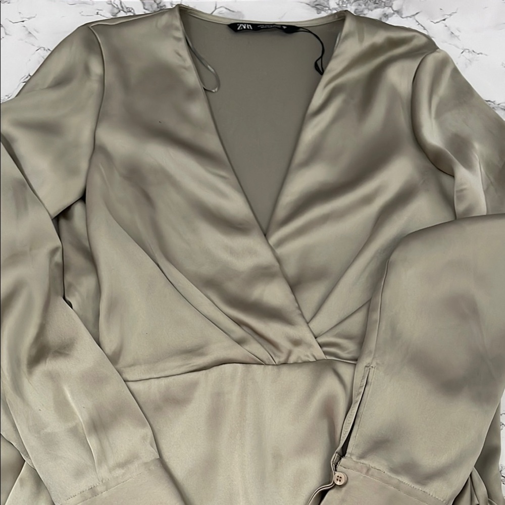 Zara Sage Satin dress